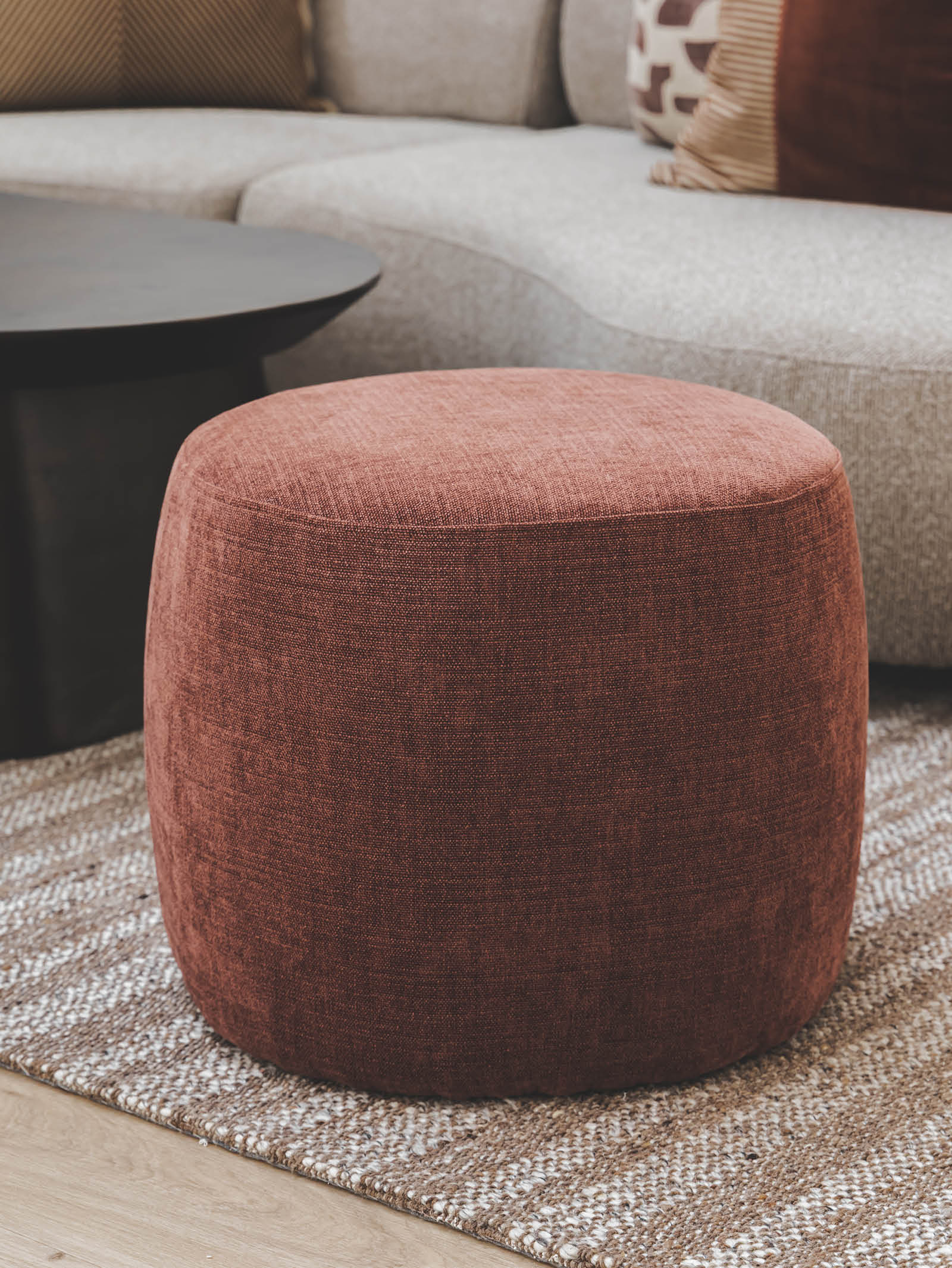 Pouf de rangement en tissu pour salon