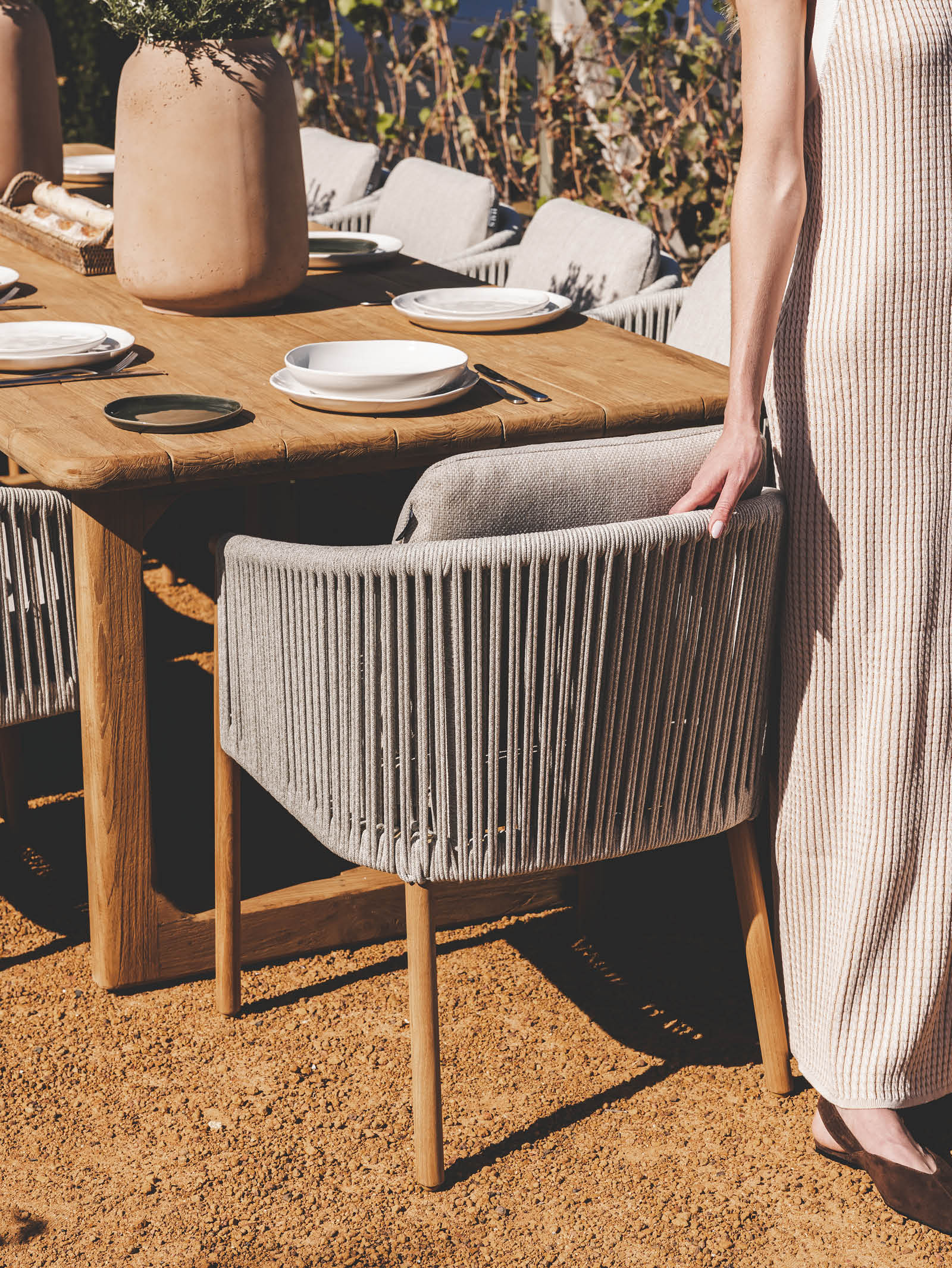 Chaise de salle à manger en teck pour terrasse